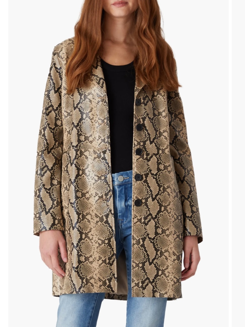 BLANK NYC Snake-Print Button Front Coat in Brown